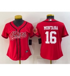 Women's San Francisco 49ers #16 Joe Montana Red With Patch Cool Base Stitched Baseball Jersey