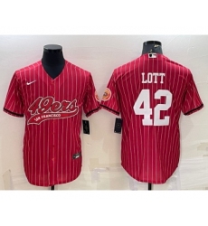 Men's San Francisco 49ers #42 Ronnie Lott Red Pinstripe With Patch Cool Base Stitched Baseball Jersey