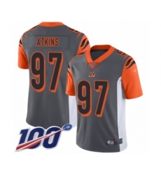 Men's Cincinnati Bengals #97 Geno Atkins Limited Silver Inverted Legend 100th Season Football Jersey