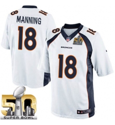 Men's Nike Denver Broncos #18 Peyton Manning Limited White Super Bowl 50 Bound NFL Jersey