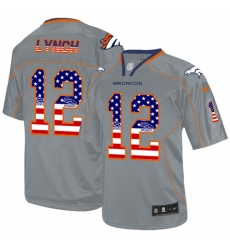 Men's Nike Denver Broncos #12 Paxton Lynch Elite Grey USA Flag Fashion NFL Jersey