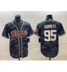 Men's Cleveland Browns #95 Myles Garrett Gray Camo Cool Base Stitched Baseball Jersey Men's Cleveland Browns #95 Myles Garrett Gray Camo Cool Base Stitched Baseball Jersey