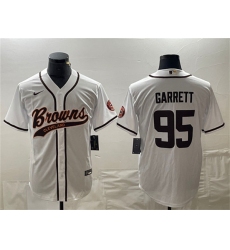 Men's Cleveland Browns #95 Myles Garrett White Cool Base Stitched Baseball Jersey Men's Cleveland Browns #95 Myles Garrett White Cool Base Stitched Baseball Jersey