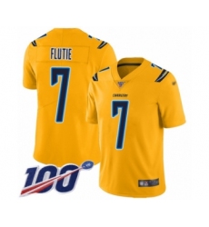 Men's Los Angeles Chargers #7 Doug Flutie Limited Gold Inverted Legend 100th Season Football Jersey