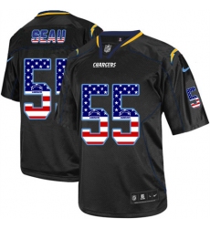 Men's Nike Los Angeles Chargers #55 Junior Seau Elite Black USA Flag Fashion NFL Jersey