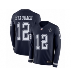 Men's Nike Dallas Cowboys #12 Roger Staubach Limited Navy Blue Therma Long Sleeve NFL Jersey