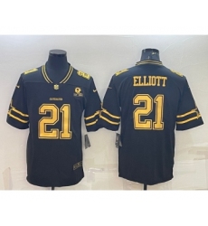 Men's Dallas Cowboys #21 Ezekiel Elliott Black Gold Edition With 1960 Patch Limited Stitched Football Jersey
