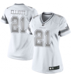 Women's Nike Dallas Cowboys #21 Ezekiel Elliott Limited White Platinum NFL Jersey