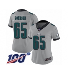 Women's Philadelphia Eagles #65 Lane Johnson Limited Silver Inverted Legend 100th Season Football Jersey