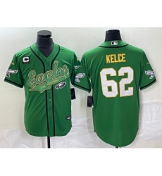 Men's Nike Philadelphia Eagles #62 Jason Kelce Green Gold C Cool Base Stitched Baseball Jersey