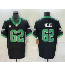 Men's Philadelphia Eagles #62 Jason Kelce Black C 2023 FUSE Vapor Limited Throwback Stitched Jersey