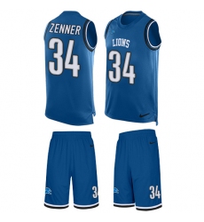 Men's Nike Detroit Lions #34 Zach Zenner Limited Light Blue Tank Top Suit NFL Jersey