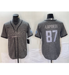 Mens Detroit Lions #87 Sam LaPorta Gray Cool Base Stitched Baseball Jersey
