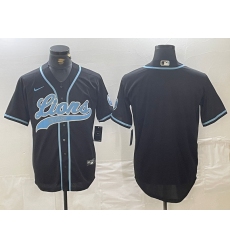 Men's Detroit Lions Blank Black Cool Base Stitched Baseball Jersey