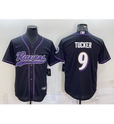 Men's Baltimore Ravens #9 Justin Tucker Black With Patch Cool Base Stitched Baseball Jersey Men's Baltimore Ravens #9 Justin Tucker Black With Patch Cool Base Stitched Baseball Jersey