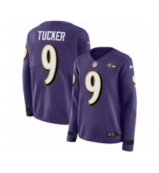 Women's Nike Baltimore Ravens #9 Justin Tucker Limited Purple Therma Long Sleeve NFL Jersey Women's Nike Baltimore Ravens #9 Justin Tucker Limited Purple Therma Long Sleeve NFL Jersey