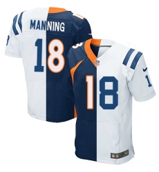 Men's Nike Indianapolis Colts #18 Peyton Manning Elite White/Navy Blue Split Fashion NFL Jersey