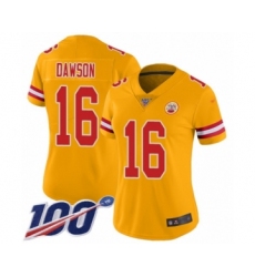 Women's Kansas City Chiefs #16 Len Dawson Limited Gold Inverted Legend 100th Season Football Jersey