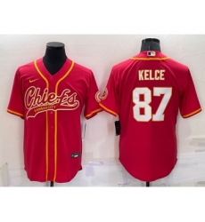 Men's Kansas City Chiefs #87 Travis Kelce Red Stitched Cool Base Nike Baseball Jersey