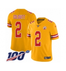 Youth Kansas City Chiefs #2 Dustin Colquitt Limited Gold Inverted Legend 100th Season Football Jersey