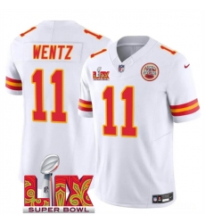 Men's Kansas City Chiefs #11 Carson Wentz White 2025 Super Bowl LIX F.U.S.E. Vapor Limited Stitched Football Jersey