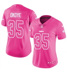 Women's Nike Kansas City Chiefs #35 Christian Okoye Limited Pink Rush Fashion NFL Jersey
